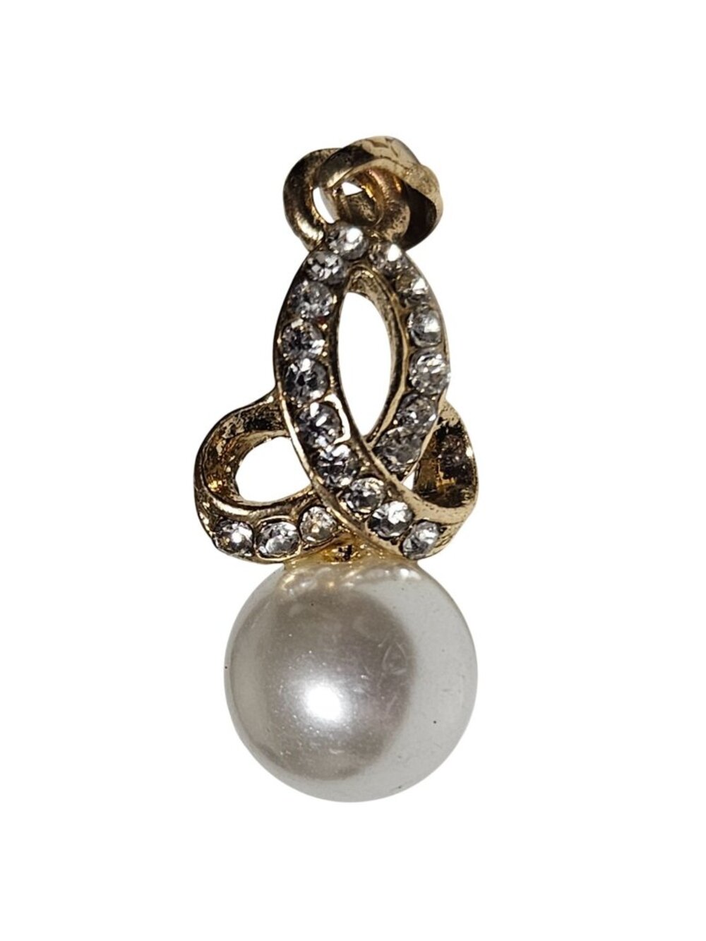 Vintage Crystal Infinity Pendant Faux Pearl Accent Gold Tone Classic Jewelry